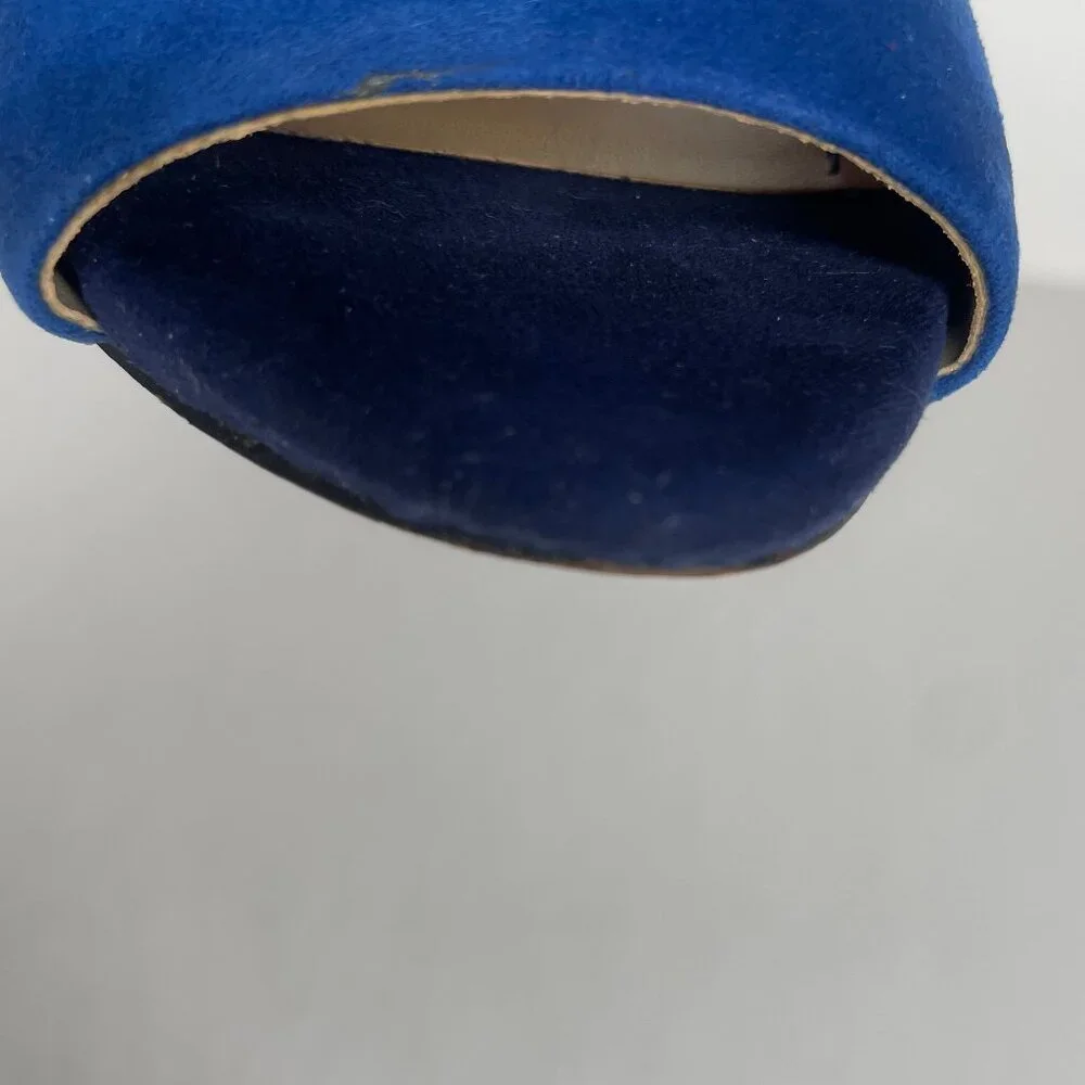 BCBGeneration Cobalt Blue Suede Idalaha D’Orsay Peep Toe Ankle Strap Heels 8.5